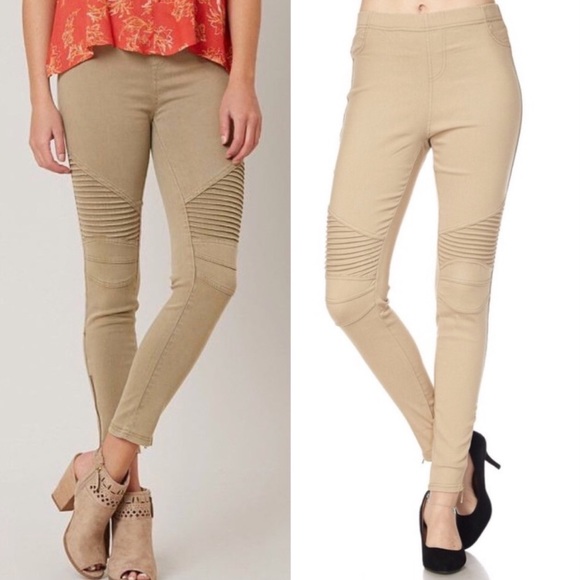 KHAKI ankle zip pull on moto leggings S/M - Picture 4 of 8